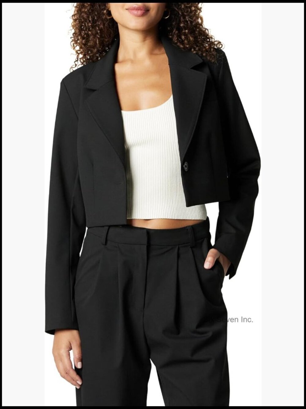 Cropped Blazer - Mid-Weight Stretch Suiting, Button Front, Notch Collar